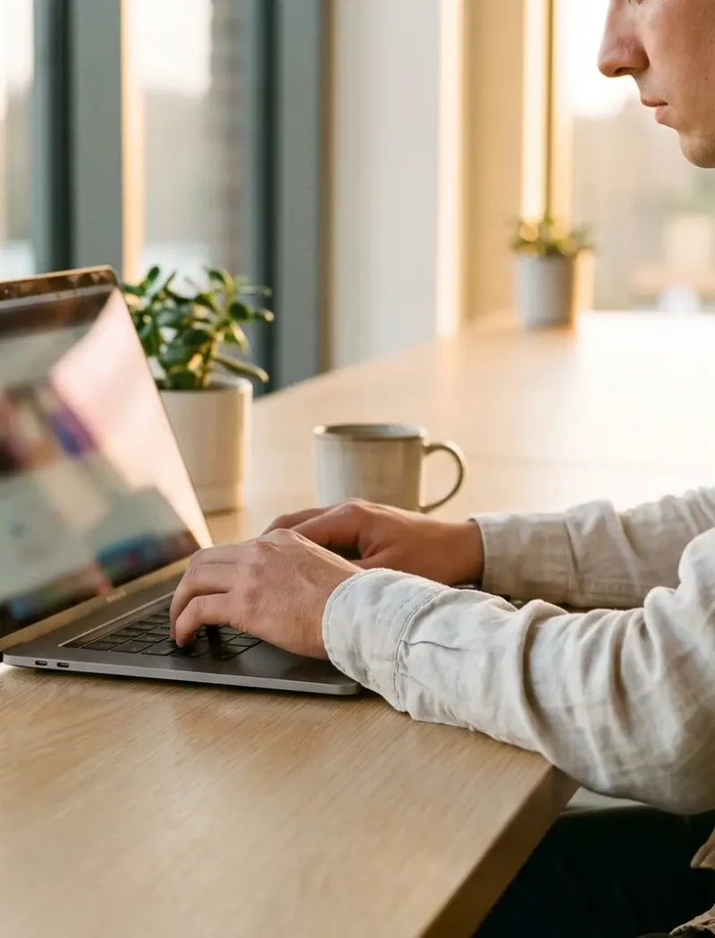 Email Marketing for Lubbock Businesses: Still the Best ROI 13 Bright modern Lubbock office with a marketer writing an email campaign on a laptop, inbox on screen deliberately blurred with no readable text