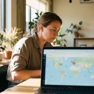 Local SEO for Lubbock Businesses: How to Own the Map Pack 21 Bright modern Lubbock office with a marketer at a laptop reviewing a local map search result, screen deliberately blurred with no readable text