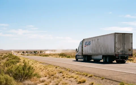Out-of-State Movers from Lubbock: Planning a Move Beyond Texas 4 Professional uniformed out-of-state movers from Lubbock loading a clean long-haul moving truck outside a modern home under a bright blue sky