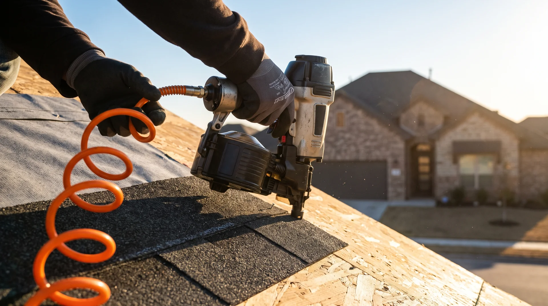 Roof repair in Lubbock guide showing a sunlit West Texas home with a clean shingle roof
