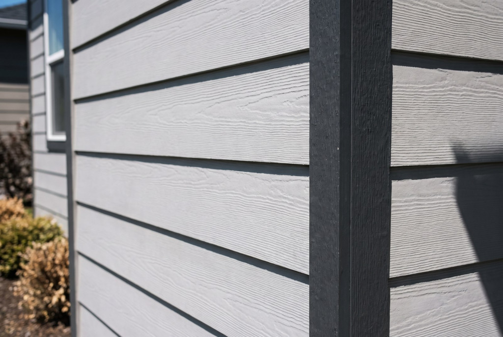 Fresh siding installation in Lubbock on the gable of a modern brick-and-stone home under bright daylight